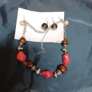 Chic Red and Brown Beaded Necklace Set